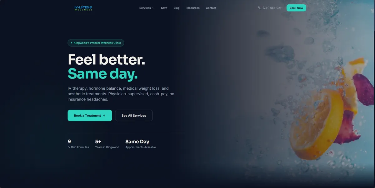 IV-LYTES & Wellness website, built by Lunere Digital