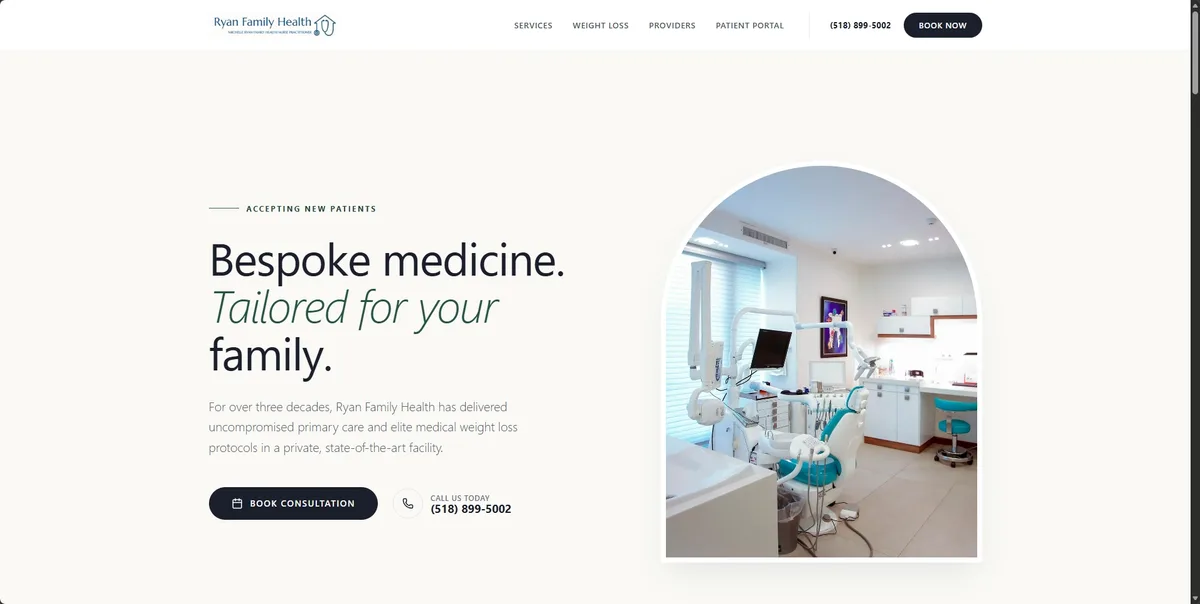 Ryan Family Health website, built by Lunere Digital