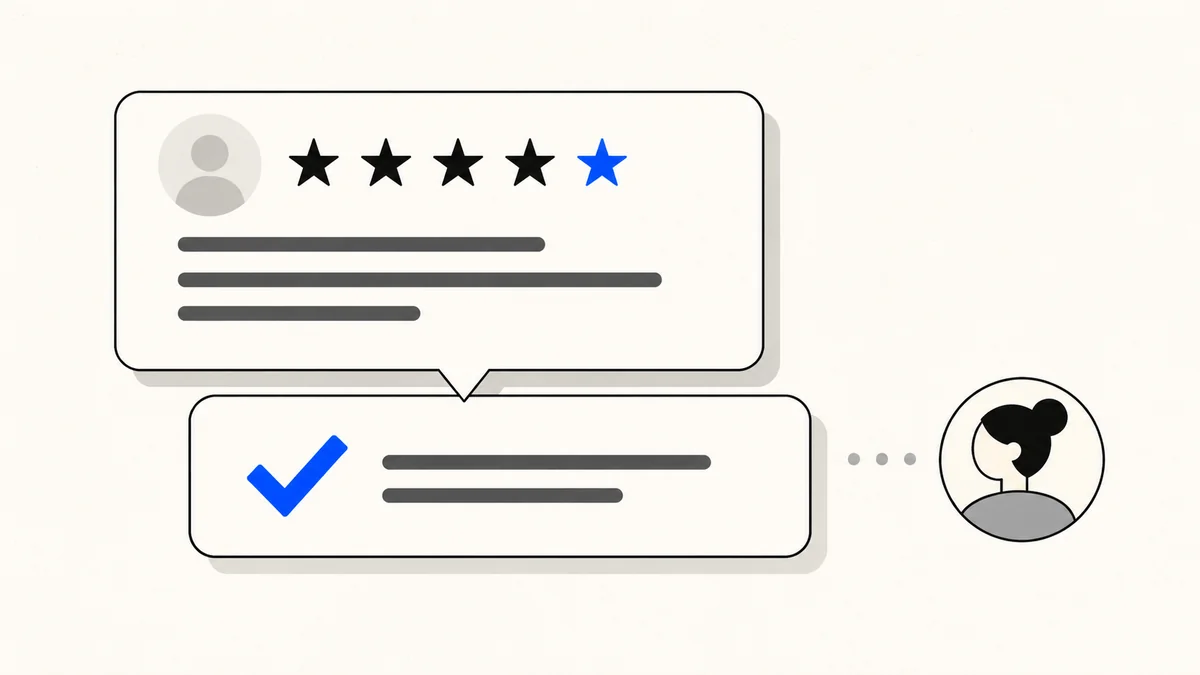 Illustration of a med spa owner replying to a Google review with a calm public response